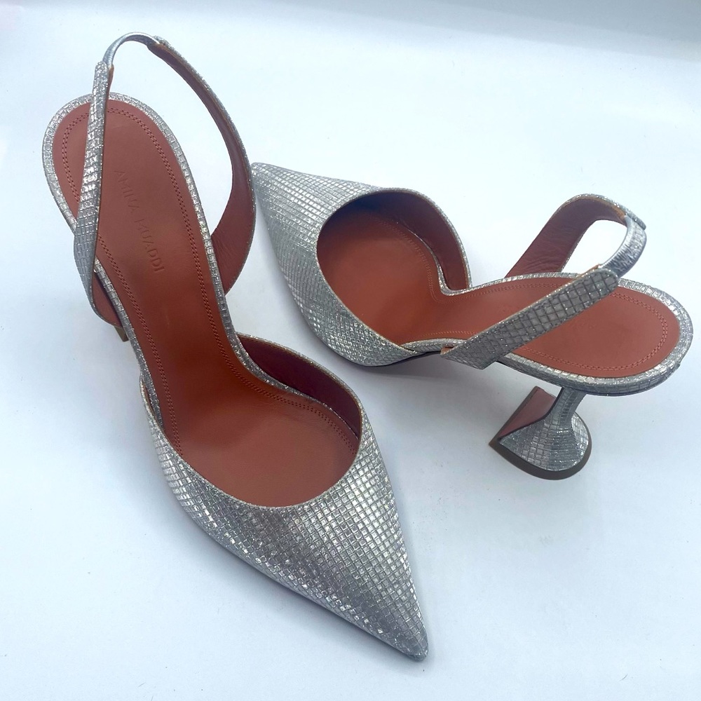 Amina Muaddi Holli Pointed Toe Slingback Pumps